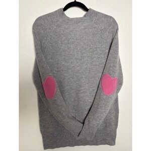 NWT Chelsea & Theodore 100% Cashmere Sweater w/ Heart Elbow Patch - Medium -Grey